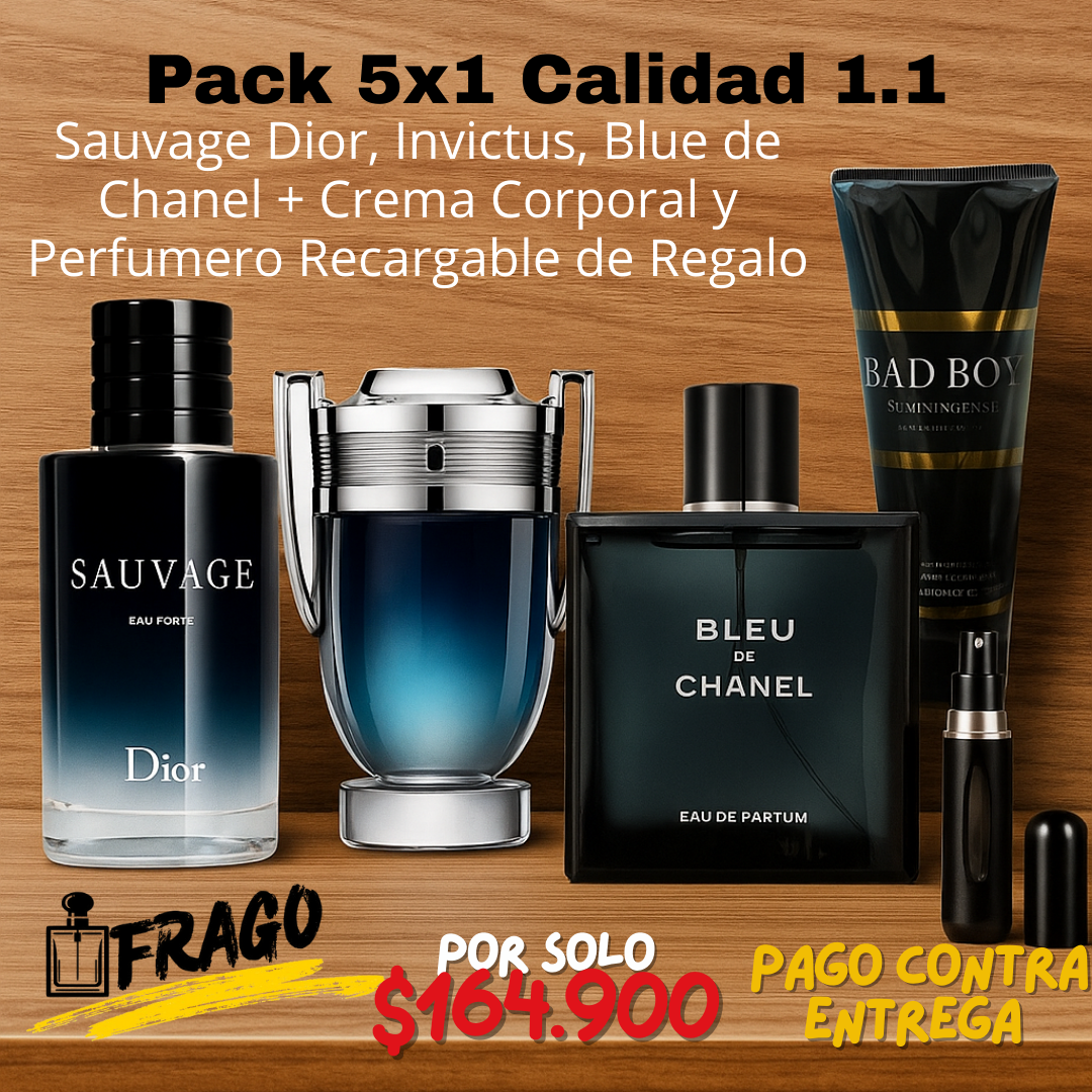 💎🔥 Pack 5x1 Calidad 1.1 – “Potencia y elegancia en un solo combo” Fresco · Masculino · Intenso