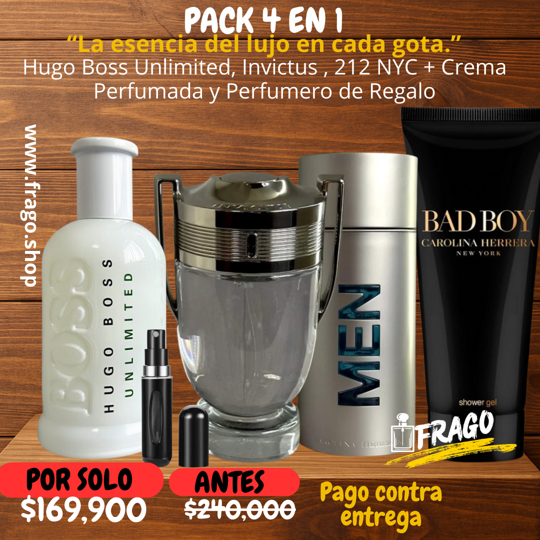 💎🔥 Pack 4 en 1 Masculino – Energía, frescura y poder Fresco · Amaderado · Seductor