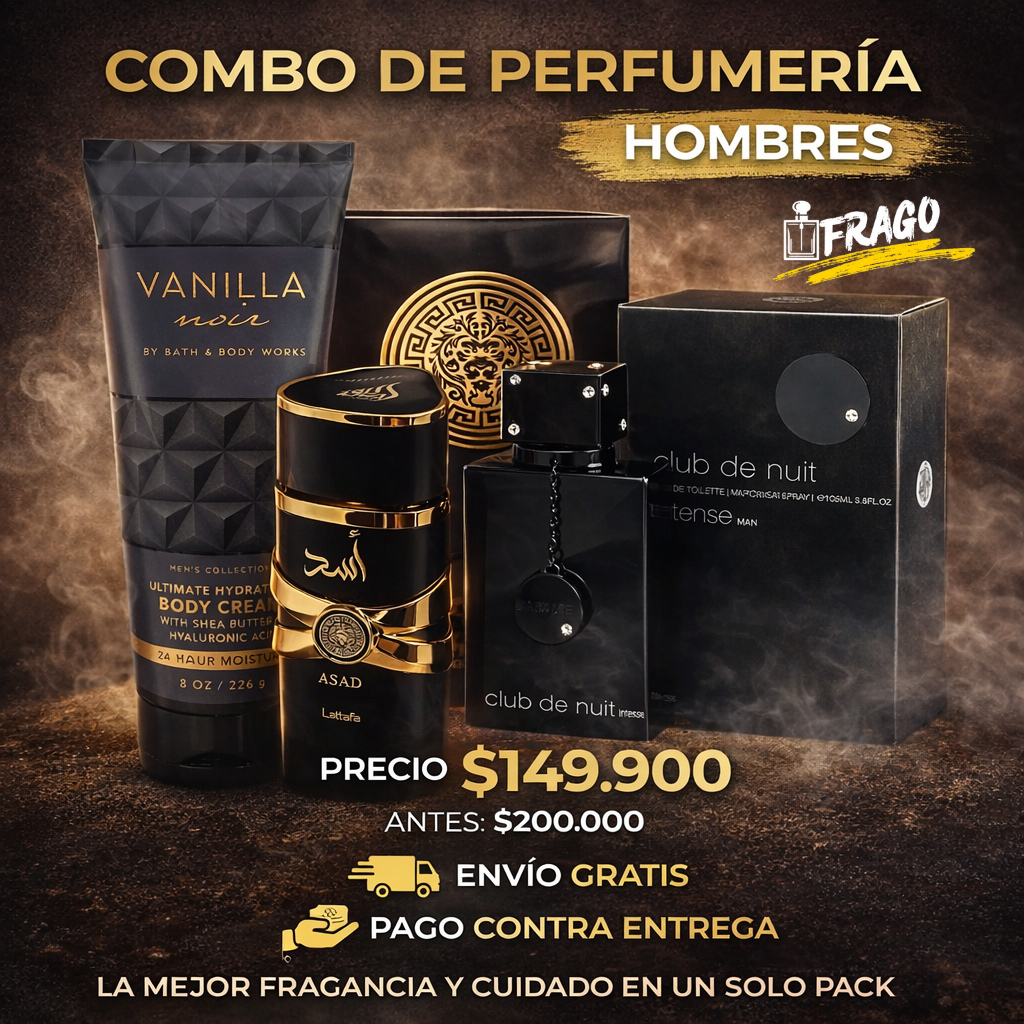 💎🔥 Combo Hombres x3 + Cuidado Personal – “Potencia, elegancia y seducción en un solo pack” Dulce · Amaderado · Seductor