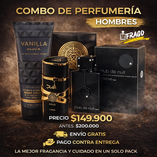 💎🔥 Combo Hombres x3 + Cuidado Personal – “Potencia, elegancia y seducción en un solo pack” Dulce · Amaderado · Seductor